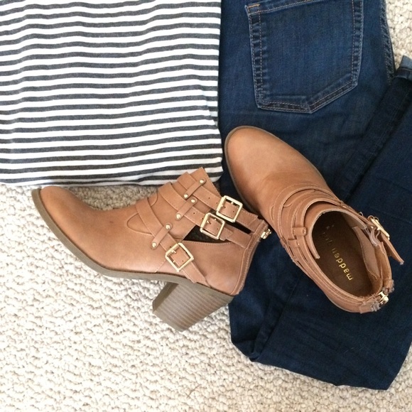 Madden Girl Tan Buckle Ankle Boot, Booties