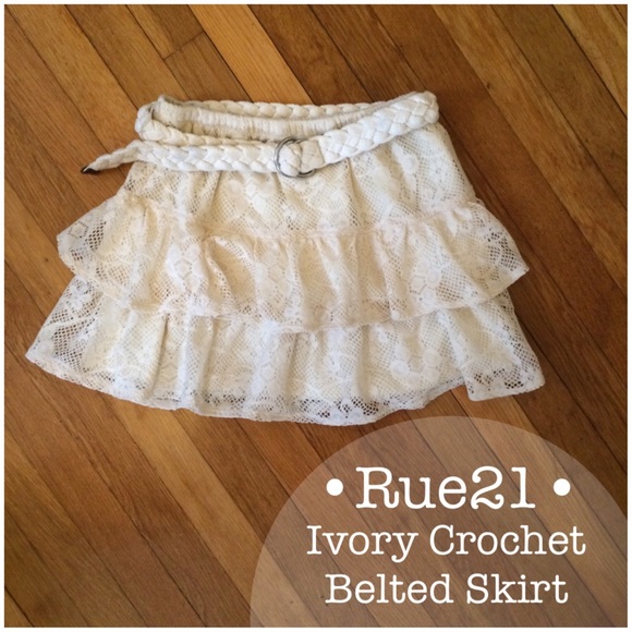 Rue21 Dresses & Skirts - Rue 21 Ivory Crochet Lace Skirt w/ Belt