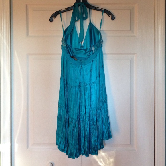 BCBG Turquoise blue satin dress - Picture 2 of 4