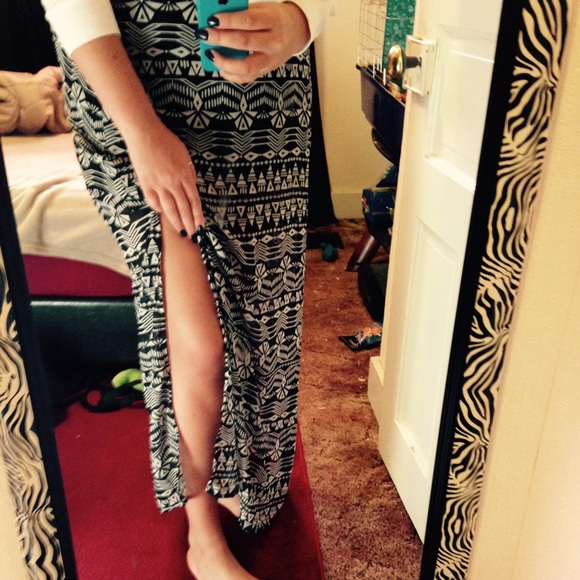 Tribal maxi skirt with side slit