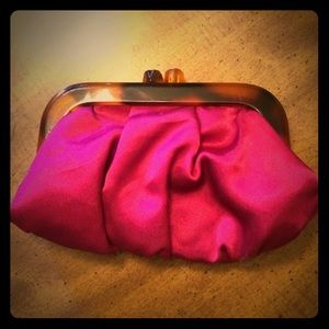 Silk, hot pink, tortoise shell clutch