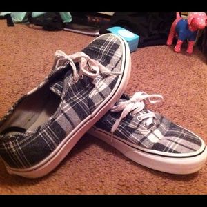 Grey plaid vans size 8.5 in women's