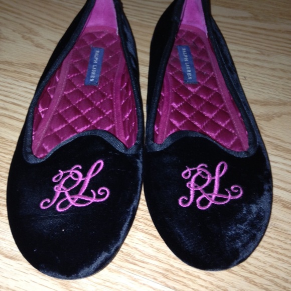 Ralph Lauren black and pink velvet flats