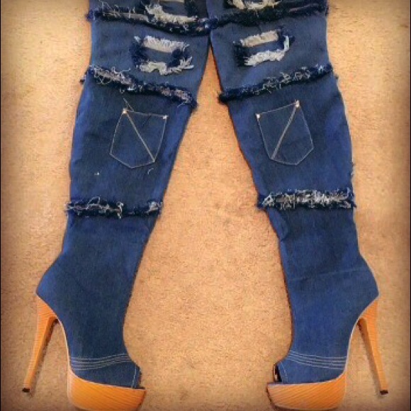 Jean peep toe boots - Picture 1 of 4