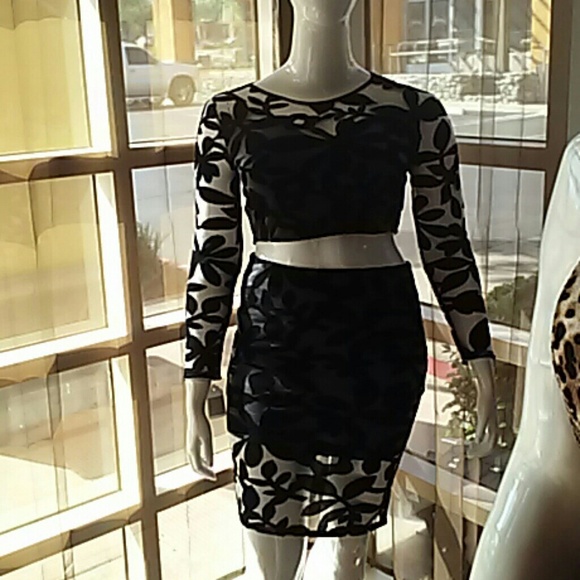 Black Sheer Floral Burnout Skirt Set