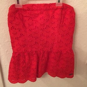 Red strapless top