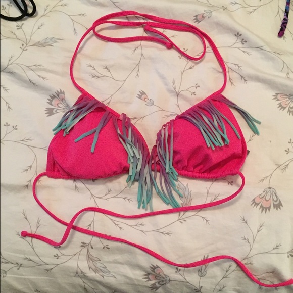 🌺Pink & Rainbow Fringe Bikini Top