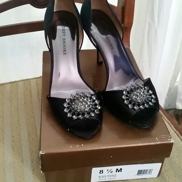 Black peep tooe satin heels