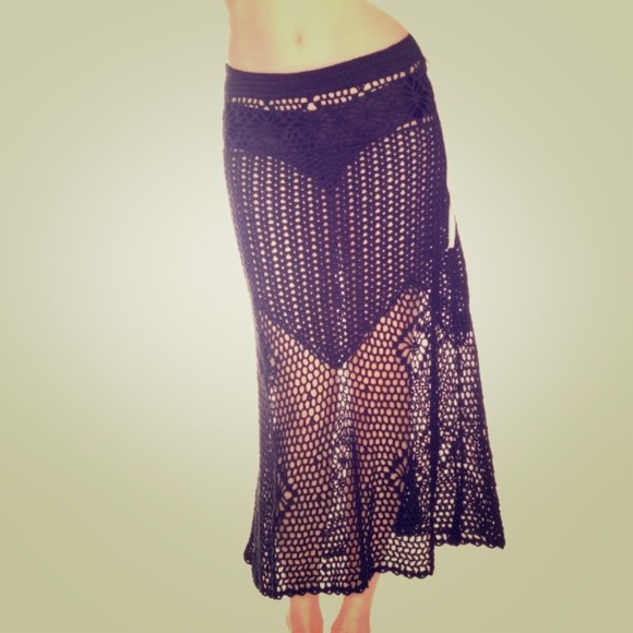 UNIF 'birkin' maxi skirt black crochet Coachella