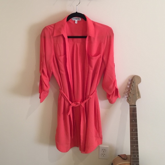 Coral button up dress