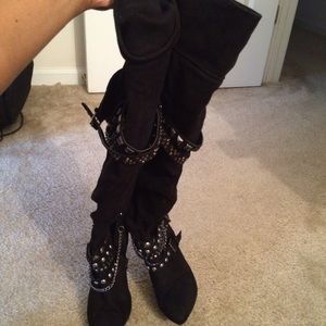 Black Suede Knee High Boots.