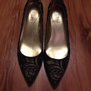 Black lace kitten heels