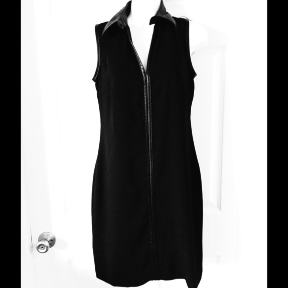 Black leather trimmed CK sleeveless dress