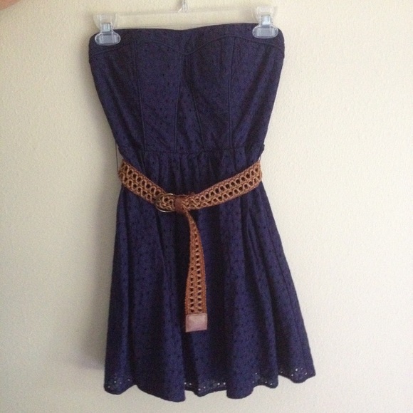 A navy blue floral lace dress