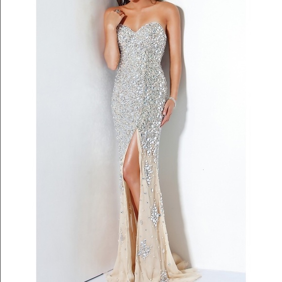 Jovani sequin silver prom dress