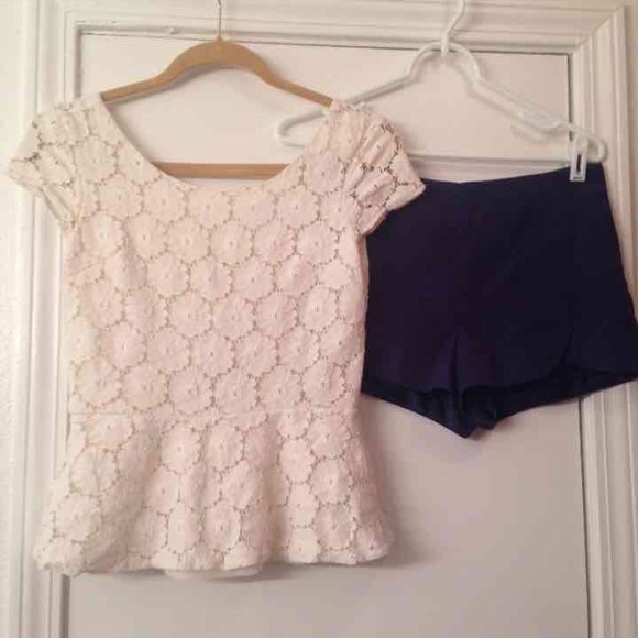 white lace peplum zip top