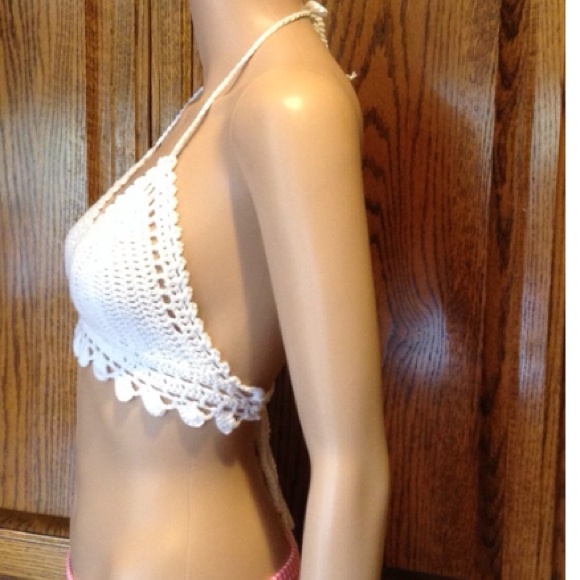 White Crochet Coachella Festival Boho Halter Top - Picture 2 of 4