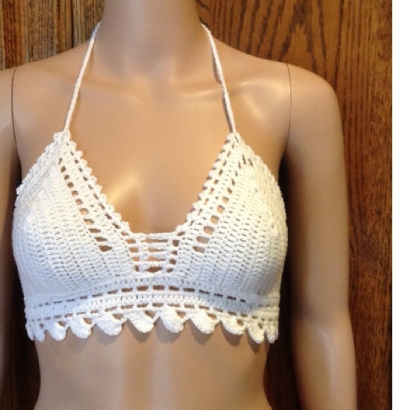 White Crochet Coachella Festival Boho Halter Top - Picture 3 of 4