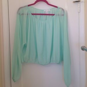 Mint sheer long sleeve top