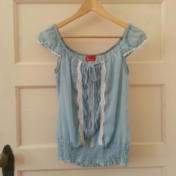Baby blue lace sheer top