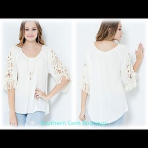 Cream crochet fringe top