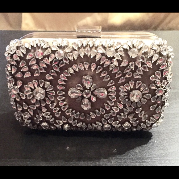MANGO Bejeweled Crystal ArtDeco Box Clutch!