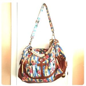 Betsey Johnson Floral & Leather Anchor Duffle Bag