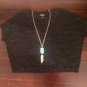 Semi-cropped black sparkly sweater top!