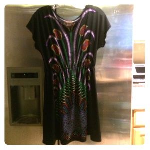 Francesca's peacock design black dress