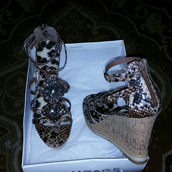 Brand New Rampage Brown Jeweled Wedge Sandals