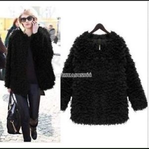 Black faux fur coat