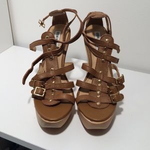 4in Steve Madden leather buckle strap stilettos