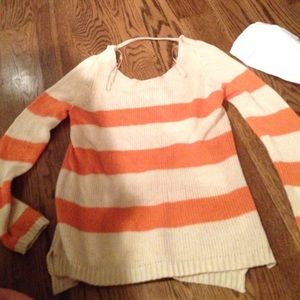 Olive oak orange and cream stripe sweater