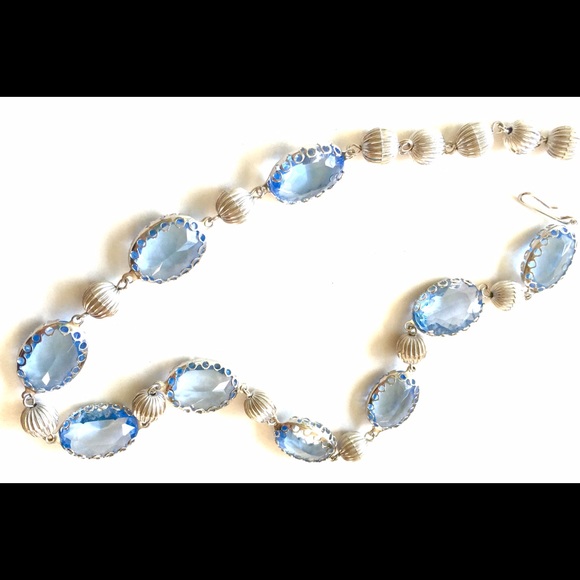 Vintage Czech Glass Light Blue Rhinestone Necklace