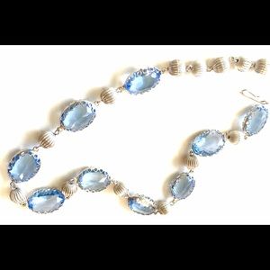 Vintage Czech Glass Light Blue Rhinestone Necklace