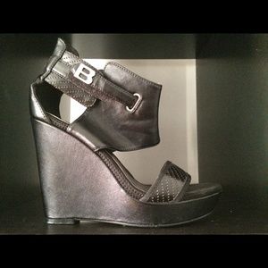 Bebe sexy black wedge sandals