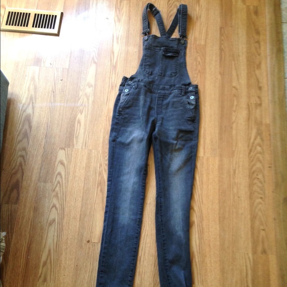 Gray denim overalls