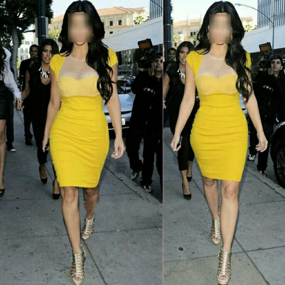 Yellow pencil bodycon dress