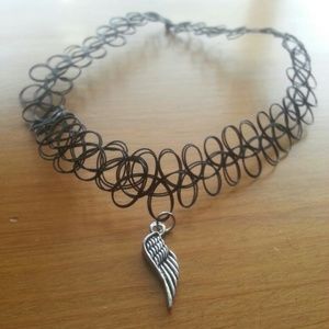 Angel wing Black tattoo choker necklace