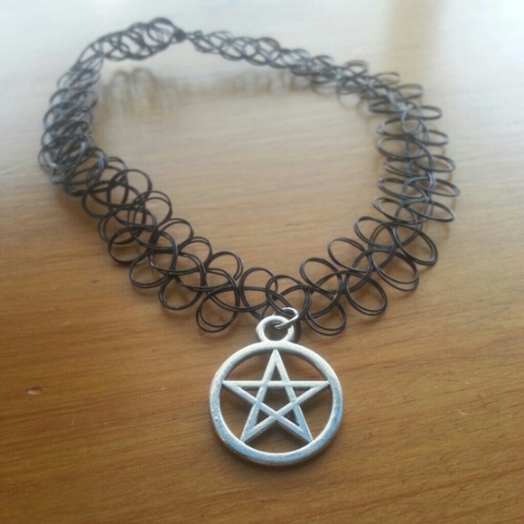 Star Pentagram black tattoo choker necklace
