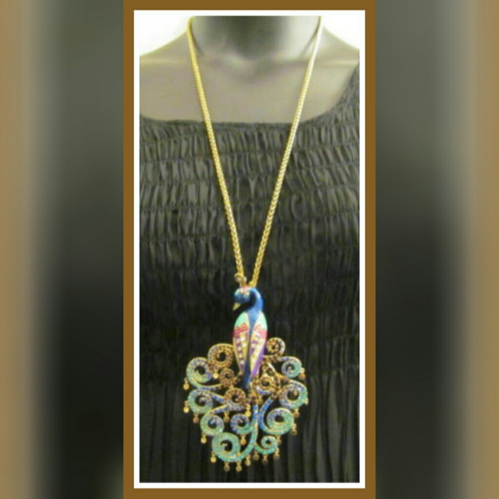 🆕BETSEY JOHNSON PEACOCK  NECKLACE - Picture 2 of 6