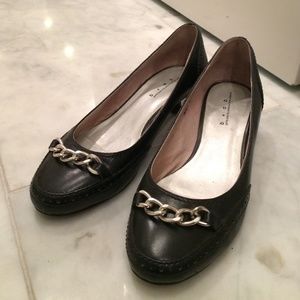 Black leather flat with chain details