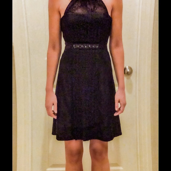 BCBGMaxAzria Embellished Lace Cocktail LBD wPleats