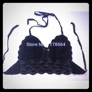 Sale! Black crotchet halter crop top