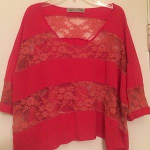 SALE Pink striped Lace T-shirt