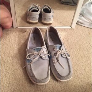 Light blue summer seersucker suede Sperry's