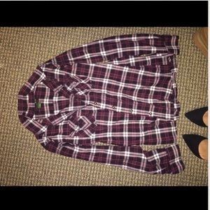 Purple, pink, plaid shirt size s + black sneakers