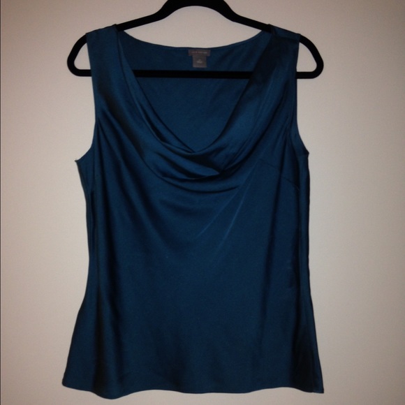 Teal silk Ann Taylor cowl neck