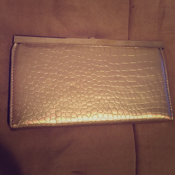 Gold tone reptile print wallet