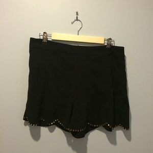 Black Scalloped Shorts with Detailing.
